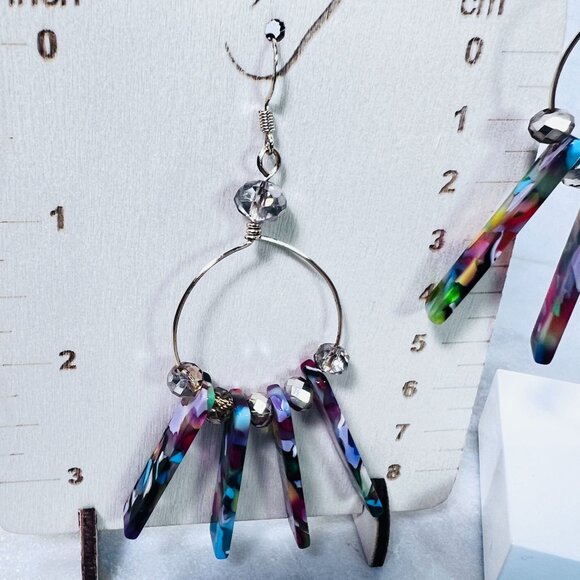 Retro Colorful Acrylic 3" Dangle Hoop Earrings Bars Beads Boho Gypsy Vtg style - Picture 5 of 7